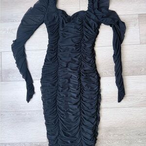 Fashion Nova Black Ruched Long Sleeve Dress